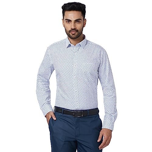 Raymond Men's Slim Fit Cotton Regular Collar Print Pattern Button Closure Full Sleeve Blue Casual Shirt - Image 1