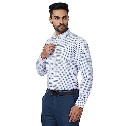 Raymond Men's Slim Fit Cotton Regular Collar Print Pattern Button Closure Full Sleeve Blue Casual Shirt - Image 3