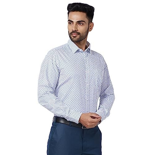 Raymond Men's Slim Fit Cotton Regular Collar Print Pattern Button Closure Full Sleeve Blue Casual Shirt - Image 2