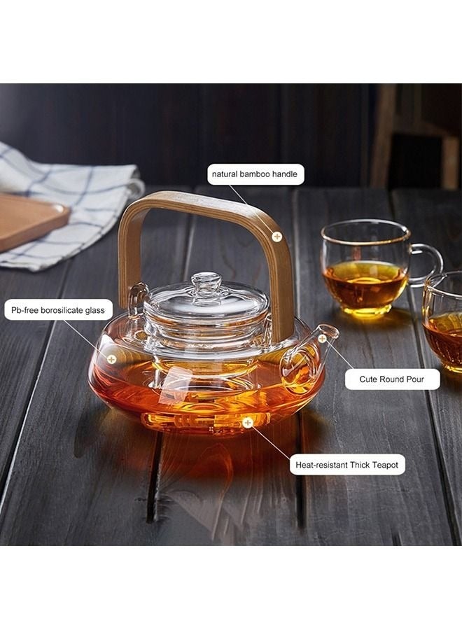 HOME ZONE Glass Teapot with Wood Handle  Clear - Image 2
