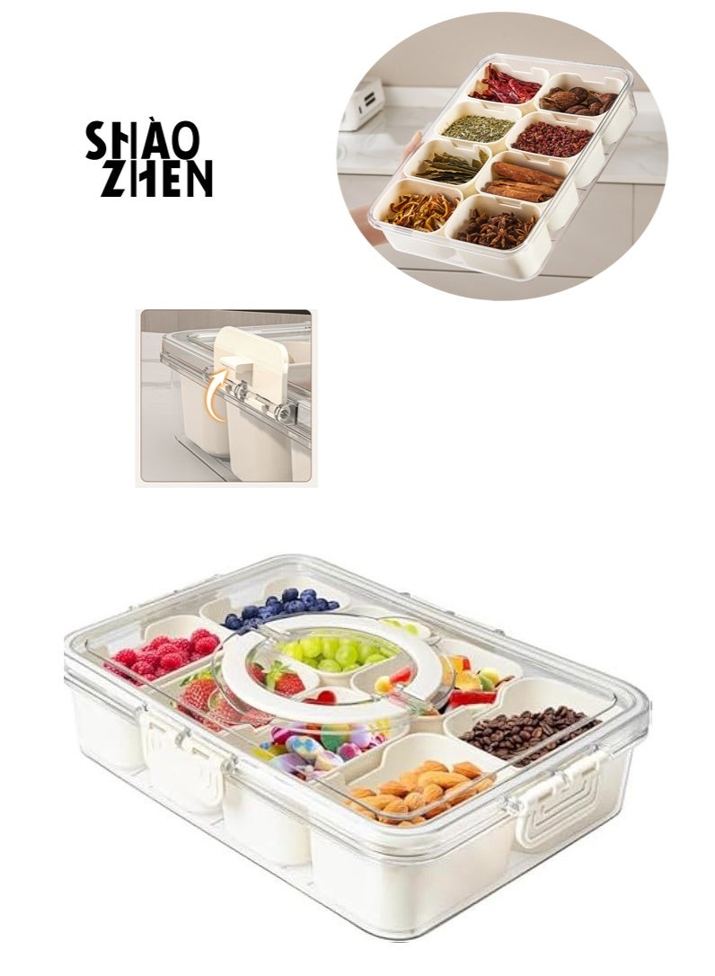 SHAOZHEN Kitchen Condiment Storage Box,8-Compartment Design,Visible Transparent Cover,Easy to Clean,Stores Kitchen Condiments,Suitable for Restaurants/Outdoor Picnics - Image 1