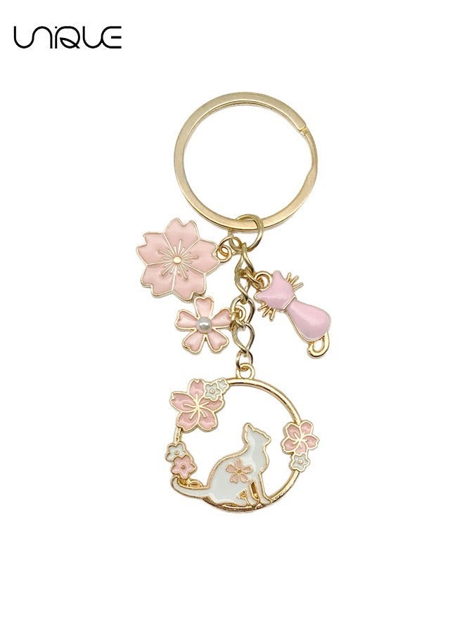 Unique Keychain - Sakura keychain - Cat Pendant keychain - Pink key - Stylish and Simple - Image 1