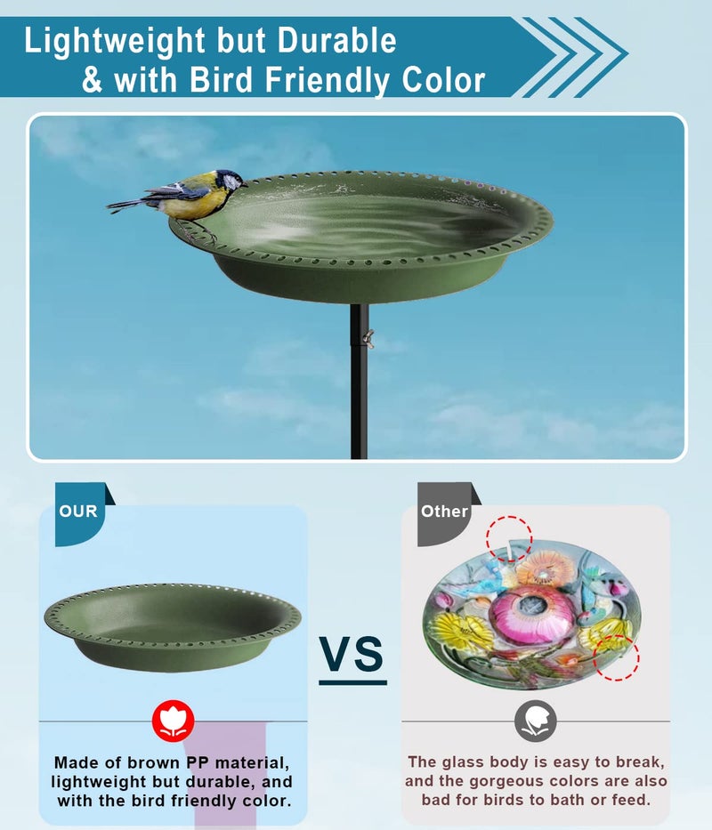 Koutemie 1-¼ Gallon Detachable Freestanding Garden Bird Bath Bird Feeder Bowl with Metal Stake for Outdoor, Deep Green, 29 Inch - Image 3