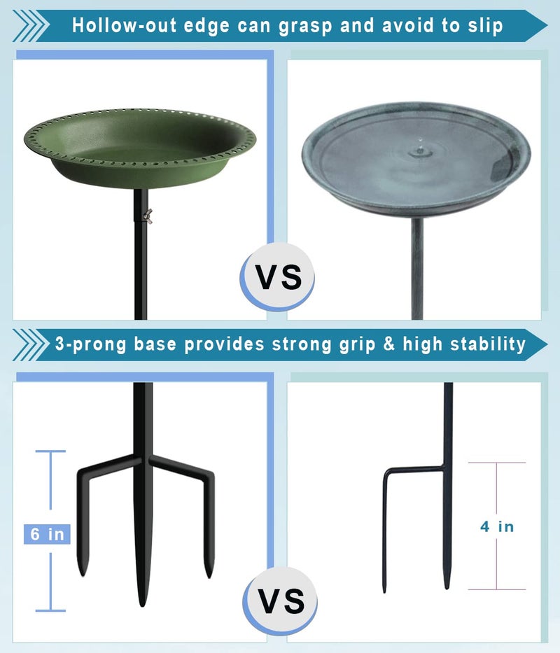 Koutemie 1-¼ Gallon Detachable Freestanding Garden Bird Bath Bird Feeder Bowl with Metal Stake for Outdoor, Deep Green, 29 Inch - Image 4