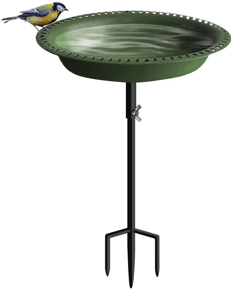 Koutemie 1-¼ Gallon Detachable Freestanding Garden Bird Bath Bird Feeder Bowl with Metal Stake for Outdoor, Deep Green, 29 Inch - Image 1