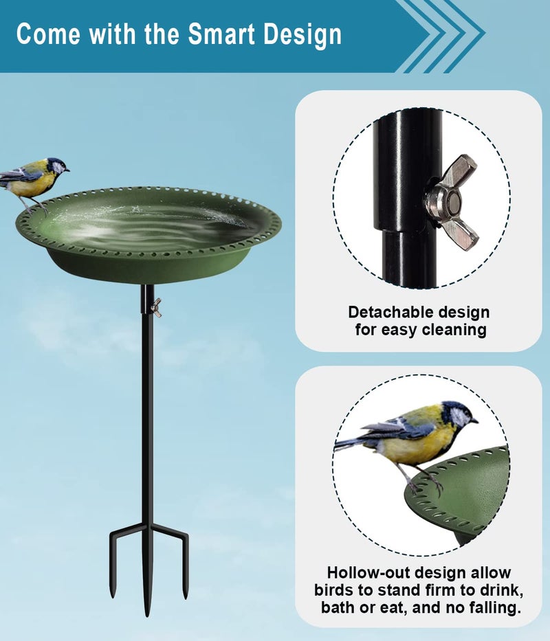 Koutemie 1-¼ Gallon Detachable Freestanding Garden Bird Bath Bird Feeder Bowl with Metal Stake for Outdoor, Deep Green, 29 Inch - Image 5