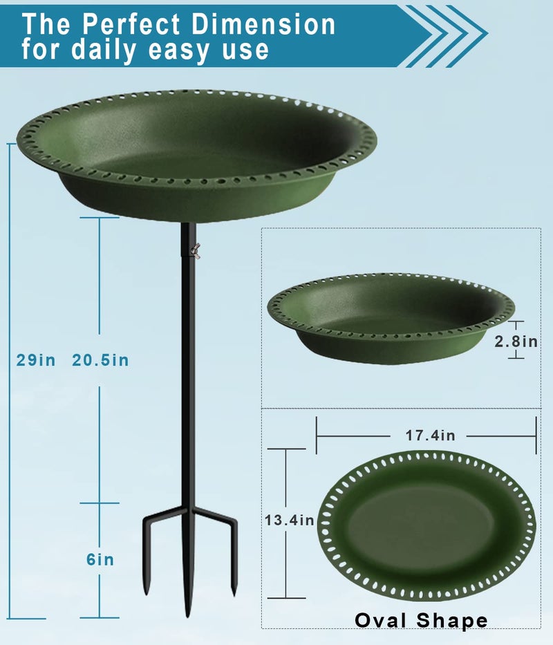 Koutemie 1-¼ Gallon Detachable Freestanding Garden Bird Bath Bird Feeder Bowl with Metal Stake for Outdoor, Deep Green, 29 Inch - Image 2