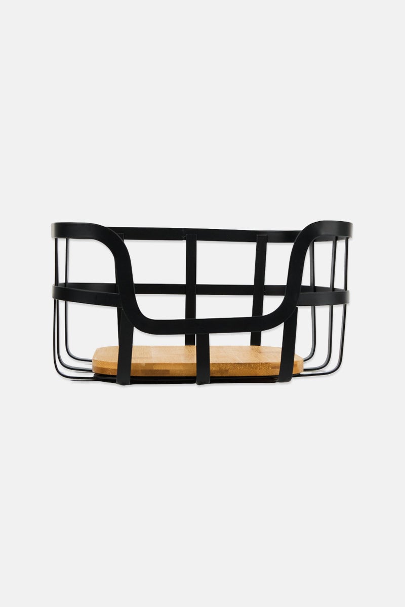 Kitchenera Bamboo Base Wired Basket, Black - Image 2