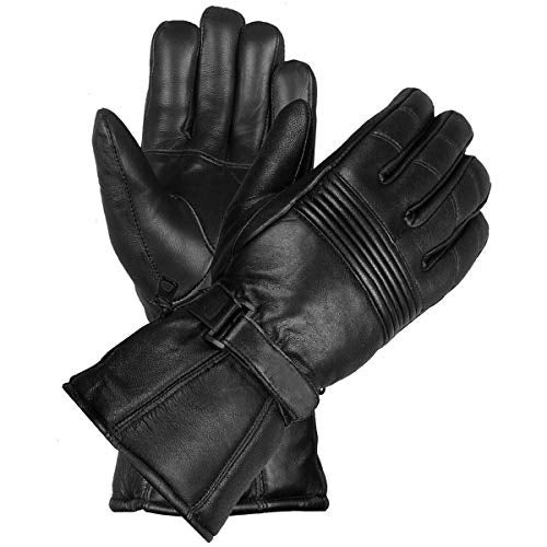 Jackets 4 Bikes Winter Motorcycle Gloves, Premium Biker Sheep Leather Thinsulate Warm Cold Weather Water Resistance Windproof Gauntlet for Men and Women Black L - Image 3