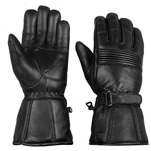 Jackets 4 Bikes Winter Motorcycle Gloves, Premium Biker Sheep Leather Thinsulate Warm Cold Weather Water Resistance Windproof Gauntlet for Men and Women Black L - Image 2