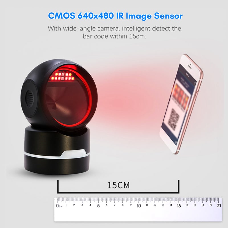 1D 2D QR Desktop Wired Barcode Scanner Platform Hands-Free Automatic Sense Reader USB Port Plug&Play Compatible with Window Android System Image CMOS Sensor Suitable for Supermarket Retail - Image 4