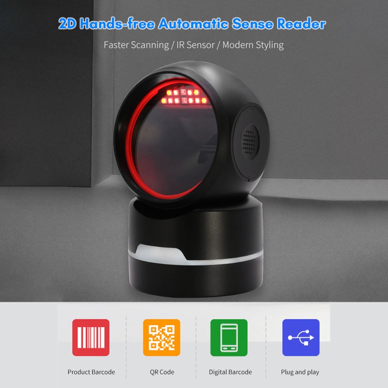 1D 2D QR Desktop Wired Barcode Scanner Platform Hands-Free Automatic Sense Reader USB Port Plug&Play Compatible with Window Android System Image CMOS Sensor Suitable for Supermarket Retail - Image 3