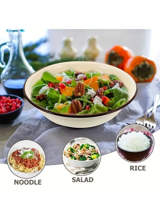 3 Pieces Enamel Bowls Durable Dinner Plates Salad Fruit Bowls Random Color - Image 2