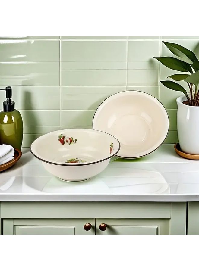 3 Pieces Enamel Bowls Durable Dinner Plates Salad Fruit Bowls Random Color - Image 1