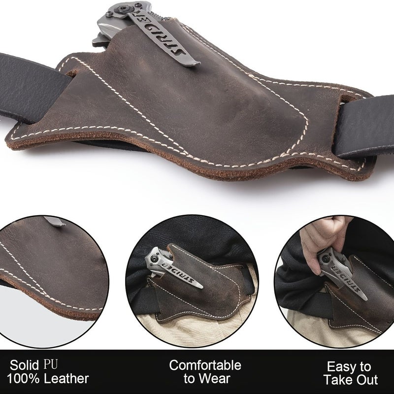 Brown And Black Tactical EDC Pocket Folding Tool Sheath Pouch Right Side Carry Open Top Business Casual Style Solid Color With Exposed Stitching - Image 4