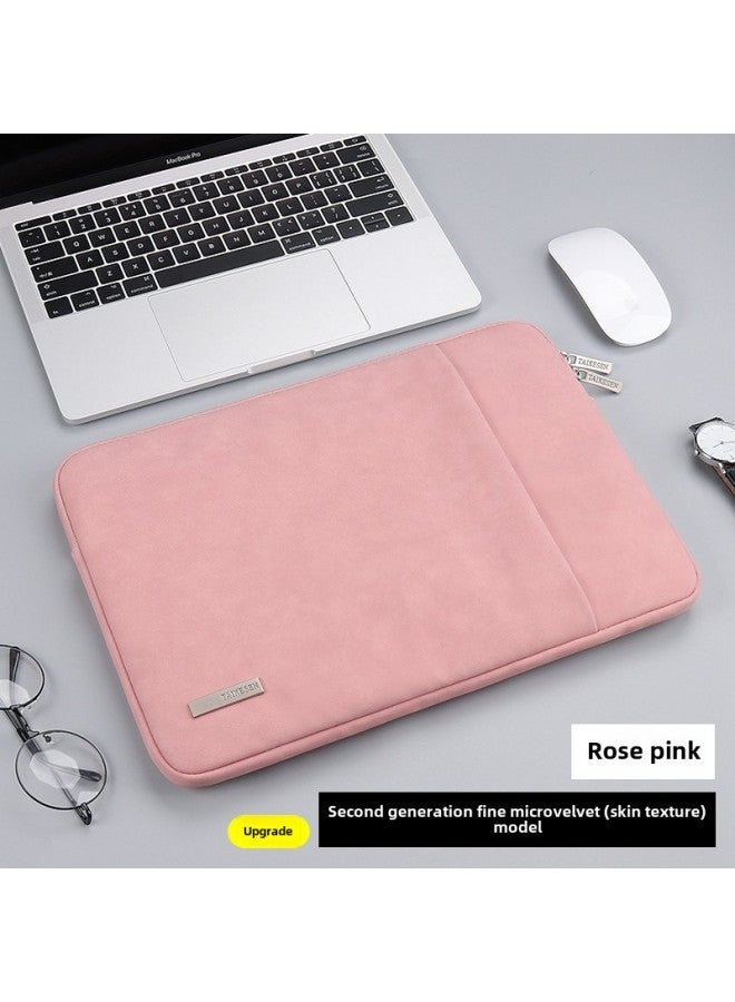 Inner Bag For Apple Laptop 14 Air13.3 pro Women's MacBook 12 Male 15 Protective Case-Color:Upgrade (second Generation) Fine Micro Velvet (leather)-rose Powder 】-Applicable Model:15-15.6 Inches - Image 1