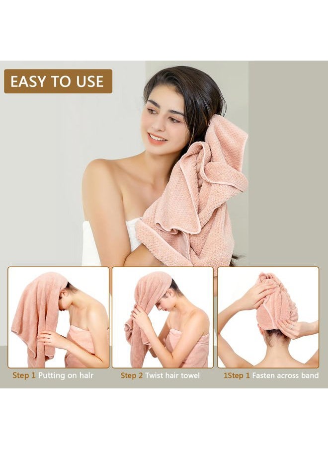 Laojbaba Microfiber Hair Towel Quick Dry Hair Towel Hair Drying Towels Suitable for All Kinds of Hair Ultra Absorbent Long and Thick Hair 20X40inch Lotus Root Pink (1pcs)  - Image 5