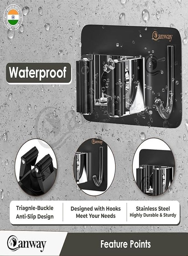 CANWAY® 2 Pieces (Black) Self Adhesive Heavy Duty Stainless Steel Wall Mounted Broom and Mop Stick Holder, No Drill Holders for Home, Kitchen, Garden, Laundry and Garage - Image 4