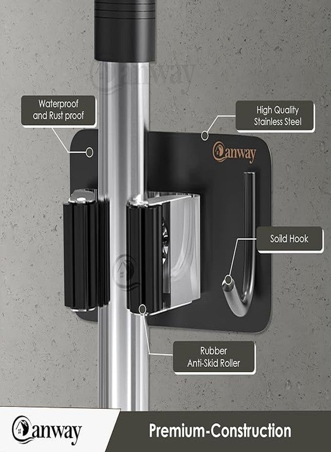 CANWAY® 2 Pieces (Black) Self Adhesive Heavy Duty Stainless Steel Wall Mounted Broom and Mop Stick Holder, No Drill Holders for Home, Kitchen, Garden, Laundry and Garage - Image 3