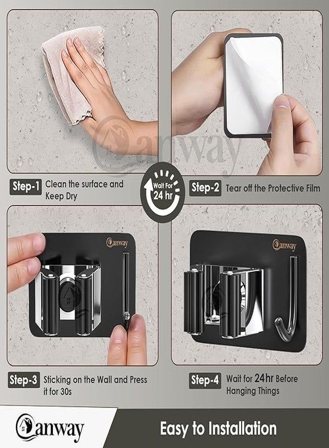 CANWAY® 2 Pieces (Black) Self Adhesive Heavy Duty Stainless Steel Wall Mounted Broom and Mop Stick Holder, No Drill Holders for Home, Kitchen, Garden, Laundry and Garage - Image 5
