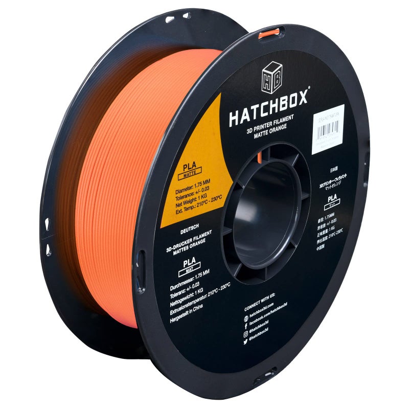 HATCHBOX Matte PLA 3D Printer Filament Dimensional Accuracy 003 mm 1 kg Spool 175 mm Orange