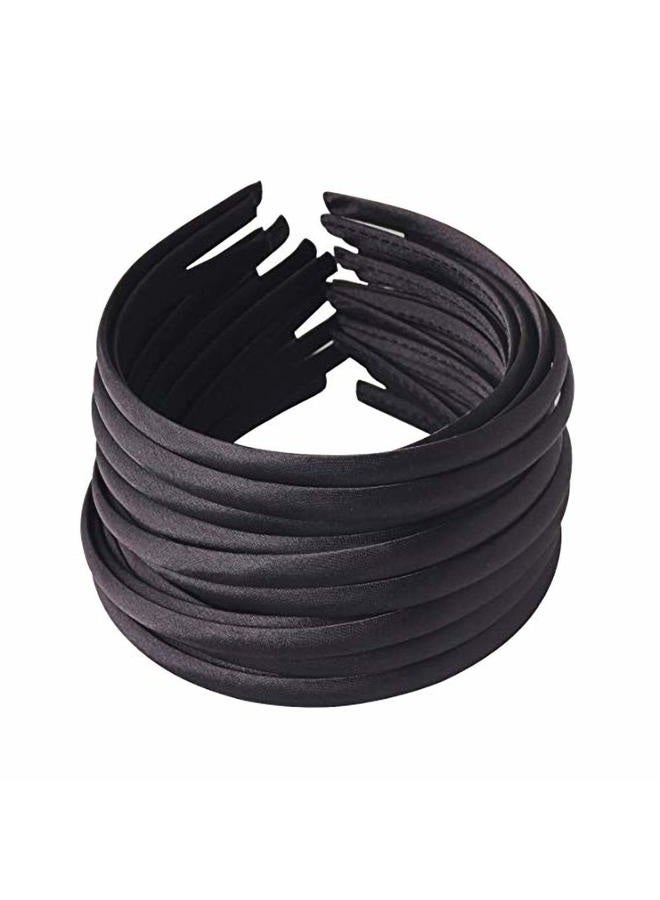 Suyegirl 20Pcs Women's Fabric Covered Satin Headbands 1CM Wide Black Ribbon Head Bands Girl's Black Headband Thin Hard Hairbands DIY Hair Pieces Accessories - Image 2