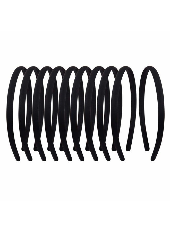 Suyegirl 20Pcs Women's Fabric Covered Satin Headbands 1CM Wide Black Ribbon Head Bands Girl's Black Headband Thin Hard Hairbands DIY Hair Pieces Accessories - Image 1