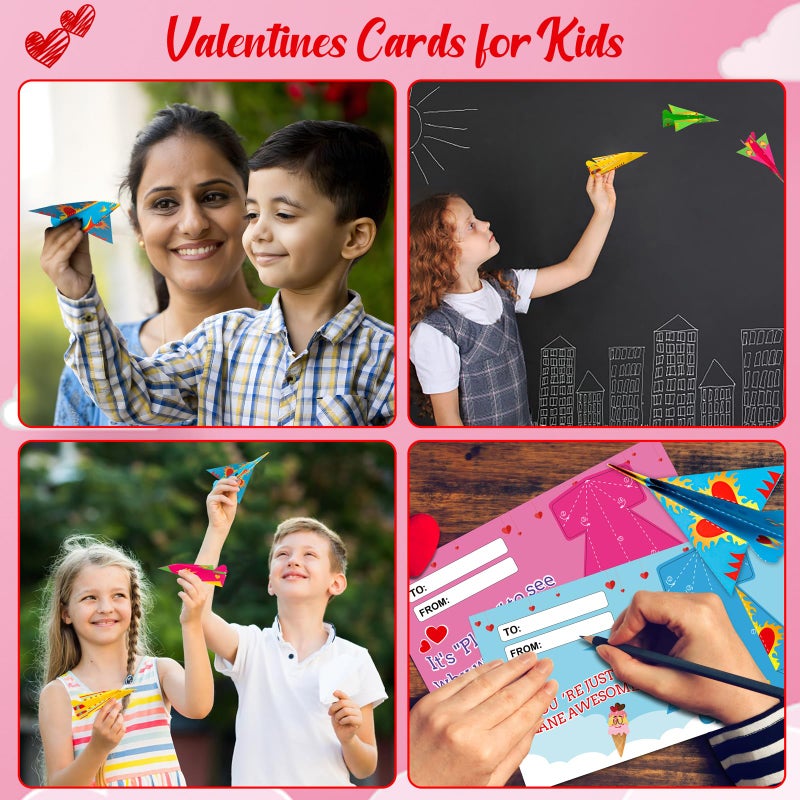 Geefuun Valentines Cards For Kids Classroom: 42 Paper Airplane Cards + 42 Envelopes+ 132 Stickers Heart Crafts School Classroom Exchange Party Gift Favor - Image 2