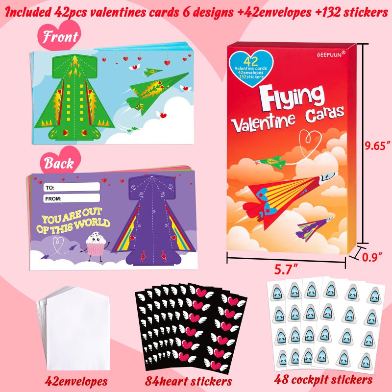 Geefuun Valentines Cards For Kids Classroom: 42 Paper Airplane Cards + 42 Envelopes+ 132 Stickers Heart Crafts School Classroom Exchange Party Gift Favor - Image 4