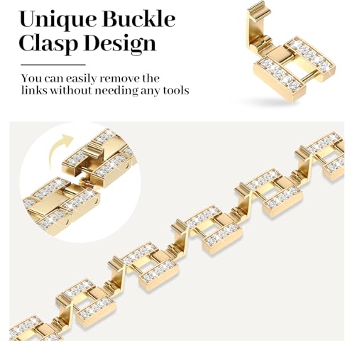 MOINSPIRE Gold Bling Diamond Clover Bands for Women Compatible with Apple Watch 40mm 38mm 41mm 42mm(S10/11) Lucky Cute Sparkle Dressy Bracelet Metal Strap for iWatch Series 11/10/9/8/7/6/5/4/SE 3/2/1 - Image 4