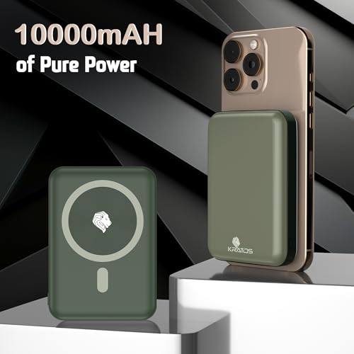 Kratos Magsafe Wireless Power Bank 10000mAh, 22.5W Fast Charging with 15W Wireless Output, Strong Magnetic Hold, USB Type-C, Compatible with iPhone 12 & Above, Android Qi Devices (Green) - Image 4