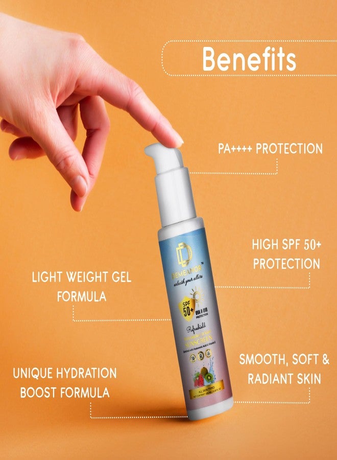 DEMEANOR Watermelon Sunscreen - 100ml & Sunscreen Serum - 30 ml for All Skin Types for Face & Body - 50 Pa +++, Uva & Uvb Shield, No White Cast, Quick Absorbing, For Men & Women (Combo) - Image 2