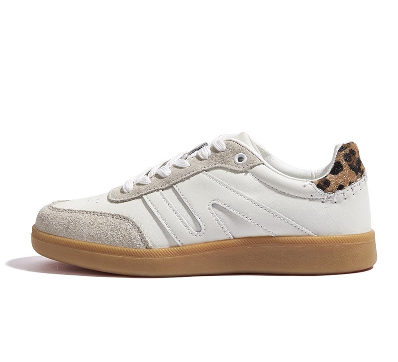 LUCKY STEP Women Classic Retro Gum Sole Fashion Sneakers Casual Tennis Skate Shoe Genuine Leather Walking Footwear Anti Slip Trainers(White/Beige,6) - Image 1