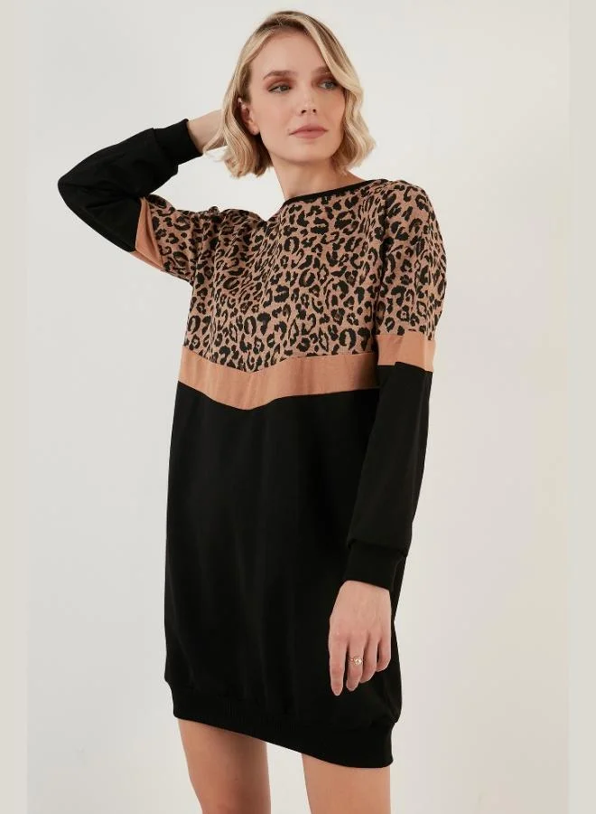 Lela  Lela Leopard Print Color Block Oversize Crew Neck Tunic Women's TUNIC 5863604 for Women | Best Price UAE