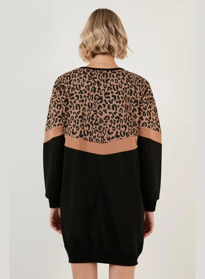 Lela  Lela Leopard Print Color Block Oversize Crew Neck Tunic Women's TUNIC 5863604 for Women | Best Price UAE