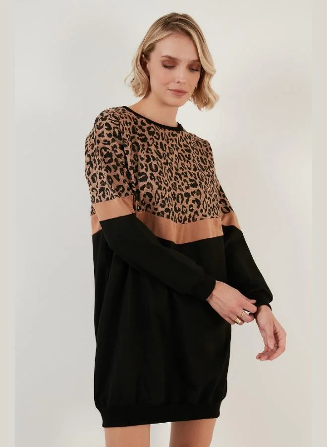Lela  Lela Leopard Print Color Block Oversize Crew Neck Tunic Women's TUNIC 5863604 for Women | Best Price UAE