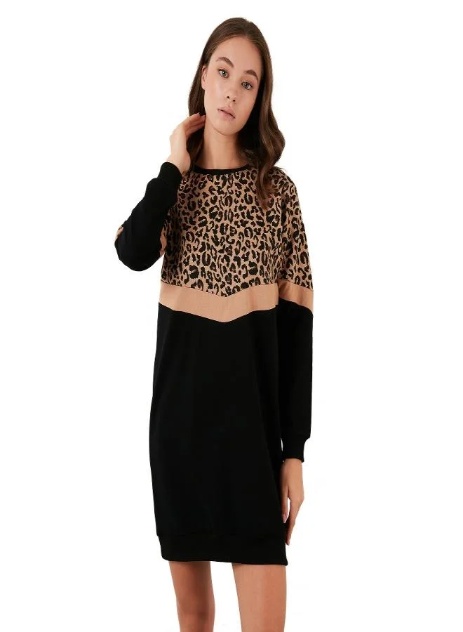Lela  Lela Leopard Print Color Block Oversize Crew Neck Tunic Women's TUNIC 5863604 for Women | Best Price UAE