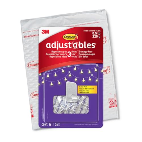 Command Adjustables Repositionable 1/2 lb Clips, 16 Hooks, 36 Strips/Pack - Image 1