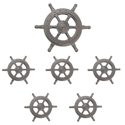 LLDYNW 6 Pcs Ship Rudder Handles Ship Helm Cabinet Knobs Ocean Theme Zinc Alloy Handles Dresser Furniture Door Single Hole Pull Handles Ancient Tin - Image 1