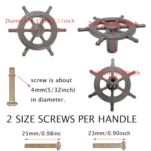 LLDYNW 6 Pcs Ship Rudder Handles Ship Helm Cabinet Knobs Ocean Theme Zinc Alloy Handles Dresser Furniture Door Single Hole Pull Handles Ancient Tin - Image 3
