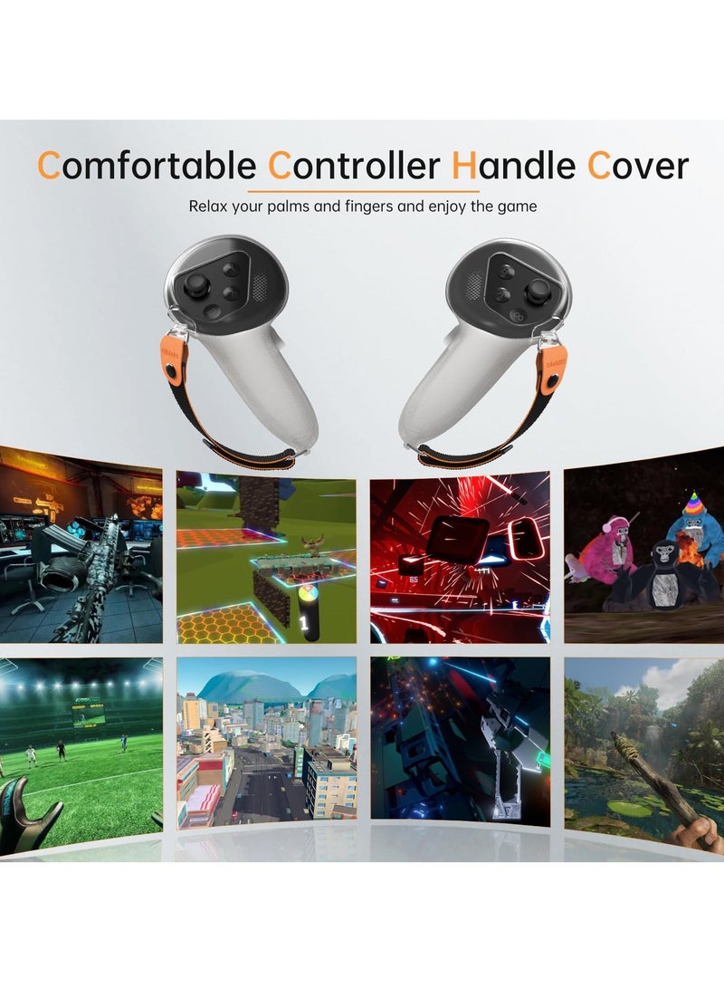 Upgraded Controller Grips Cover for Meta or Oculus Quest 3 Comfortable Silicone Cover with Non slip Texture Thumb Massage Design and Durable Nylon Controller Strap Reserve Precise Hole Positions - Image 5