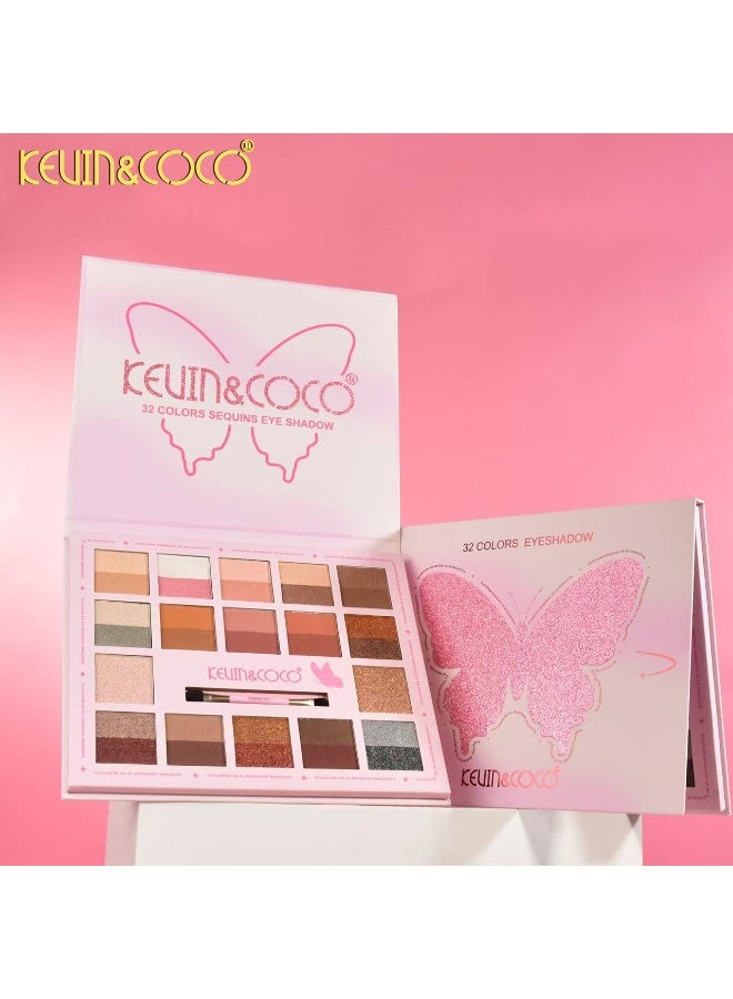 Kevin & Coco KEVIN&COCO Pink Butterfly Eyeshadow 32 Colors - Image 3