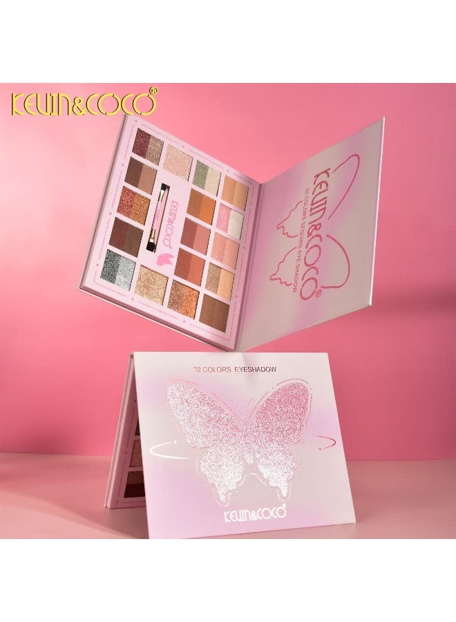 Kevin & Coco KEVIN&COCO Pink Butterfly Eyeshadow 32 Colors - Image 1