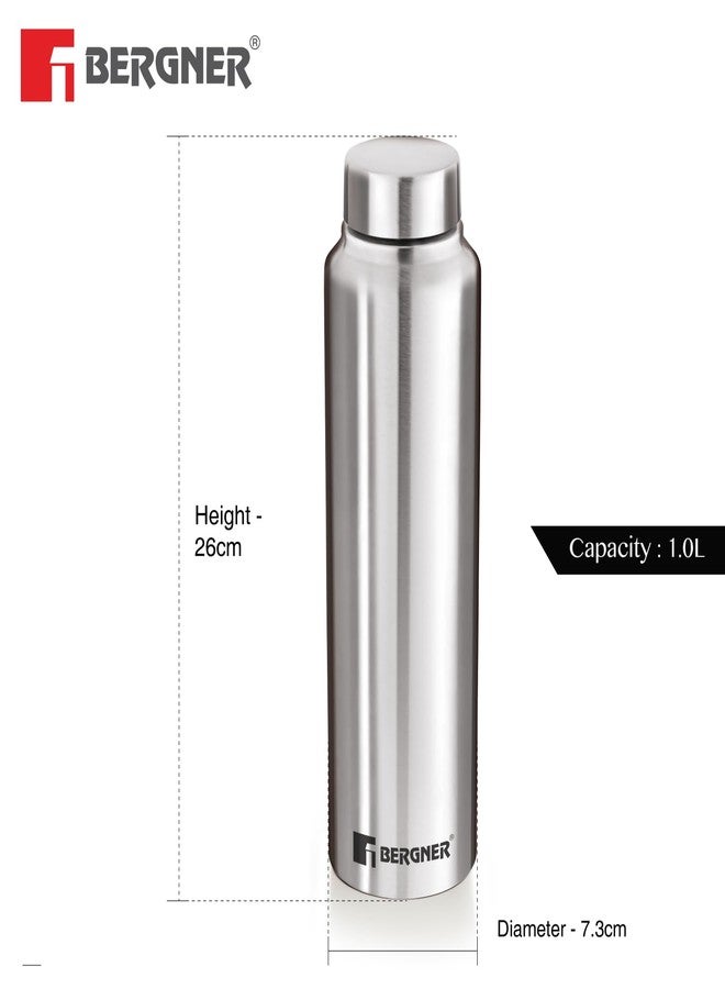 Bergner Walking Stainless Steel 3 Pcs (1000ml Each) Water Bottles with Screw Cap, Rustproof, Airtight & Leakproof Steel Bottle Set of 3, for Office, Home, College, Gym, Travel, Easy to Carry - Silver - Image 3