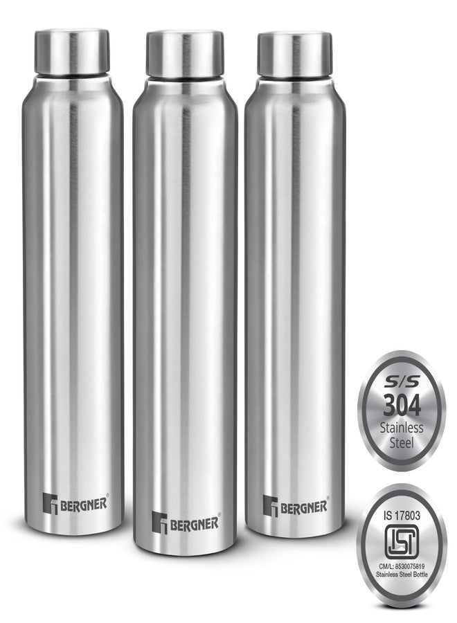 Bergner Walking Stainless Steel 3 Pcs (1000ml Each) Water Bottles with Screw Cap, Rustproof, Airtight & Leakproof Steel Bottle Set of 3, for Office, Home, College, Gym, Travel, Easy to Carry - Silver - Image 4