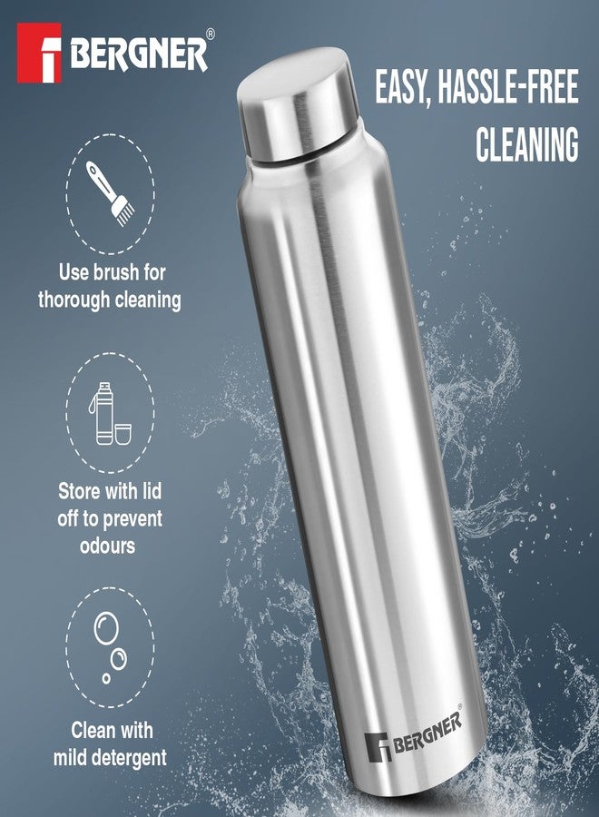 Bergner Walking Stainless Steel 3 Pcs (1000ml Each) Water Bottles with Screw Cap, Rustproof, Airtight & Leakproof Steel Bottle Set of 3, for Office, Home, College, Gym, Travel, Easy to Carry - Silver - Image 2