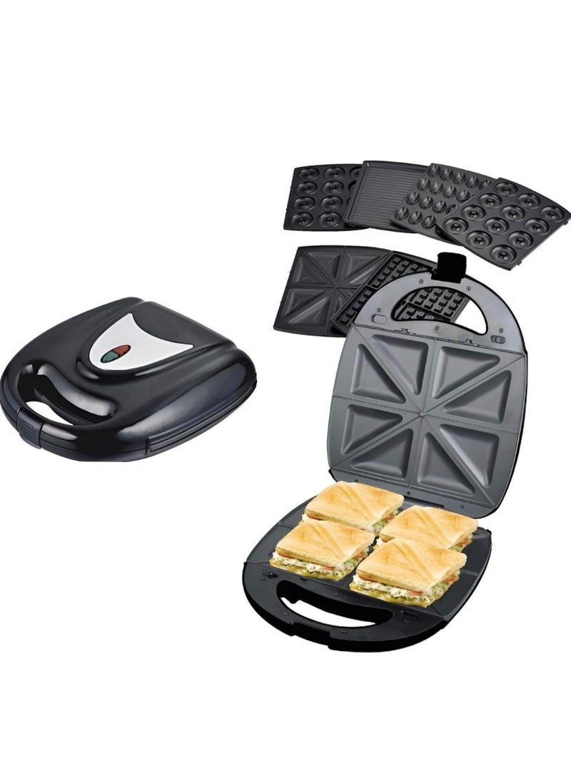 6 in 1 Sandwich Maker | Multi Snack Maker with Detachable Plates  for Waffle, Donut, Grill, Biscuit, Sandwich Maker 4 Slice & Nutty Maker – Non-Stick, Perfect for Snacks, Breakfast & Iftar - Image 1
