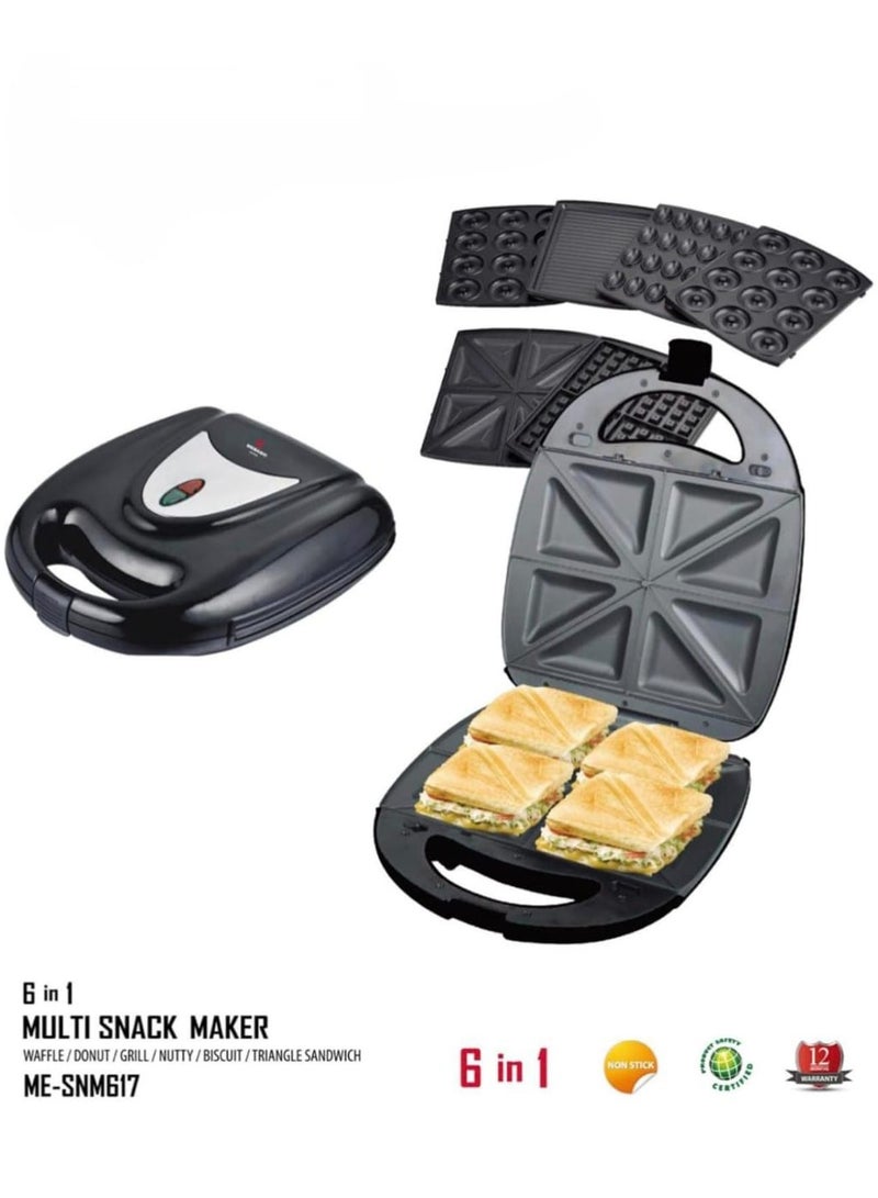 6 in 1 Sandwich Maker | Multi Snack Maker with Detachable Plates  for Waffle, Donut, Grill, Biscuit, Sandwich Maker 4 Slice & Nutty Maker – Non-Stick, Perfect for Snacks, Breakfast & Iftar - Image 2