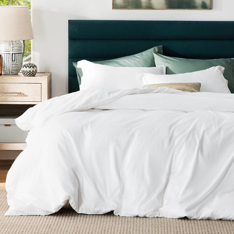 Bedsure 3 Pcs Duvet Cover Set King Size (265 cm x 230 cm) with 2 Pillow Shams (50 cm x 90 cm) - Moisture-Wicking, Cooling Silky Eucalyptus Lyocell Cotton Blend Ideal for Hot Sleeper - GentleSoft™ and Breathable, Bright White - Image 1