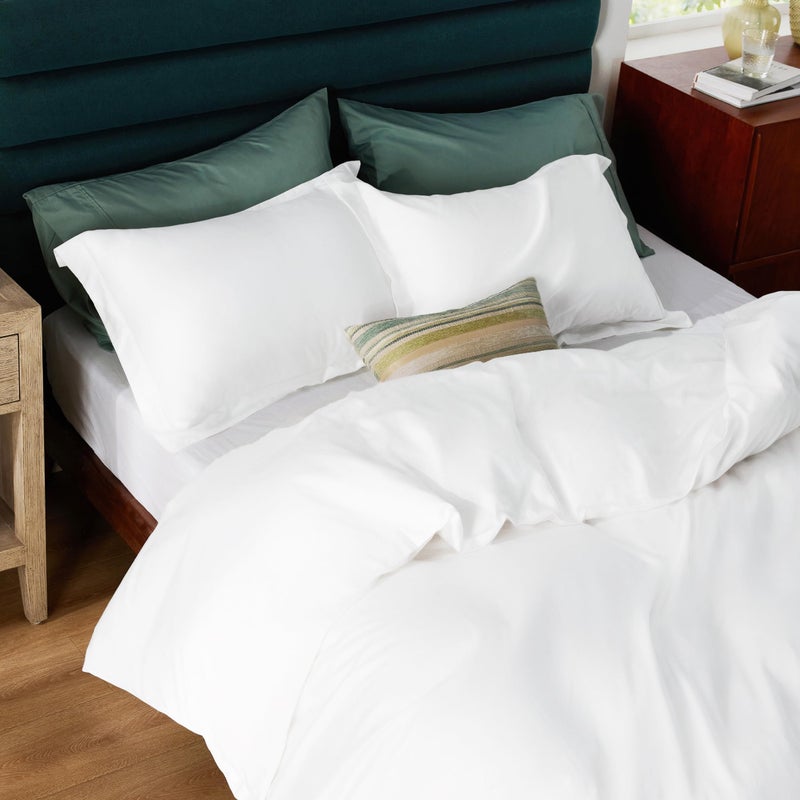 Bedsure 3 Pcs Duvet Cover Set King Size (265 cm x 230 cm) with 2 Pillow Shams (50 cm x 90 cm) - Moisture-Wicking, Cooling Silky Eucalyptus Lyocell Cotton Blend Ideal for Hot Sleeper - GentleSoft™ and Breathable, Bright White - Image 2